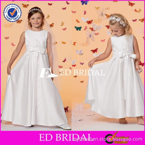 CE413 Latest Design A-Line White Ribbons Flower Girl Dresses For 7 Year Olds